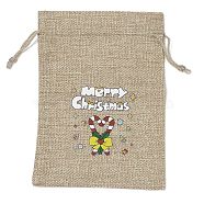 Christmas Printed Burlap Packing Pouches Drawstring Bags, Rectangle, Tan, Candy Cane, 18x13x0.01cm(ABAG-Q053-02B-12)