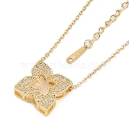 Clover Titanium Steel with Clear Cubic Zirconia Pendant Necklaces for Women, Golden, 15.75 inch(40cm)(NJEW-G133-01G)