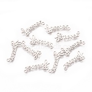 201 Stainless Steel Pendants, Word Forever, Stainless Steel Color, 9x21x1mm, Hole: 1mm(STAS-Q201-T428)