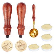 CRASPIRE DIY Halloween Theme Letter Seal Kits, with Brass Wax Seal Stamp and Wood Handle Sets, Candle and Sealing Stamp Wax Spoons, Golden, Stamp: 90mm, 2pcs/set(DIY-CP0003-16)