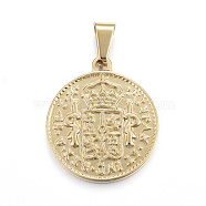 304 Stainless Steel Coin Pendants, Hispan Et Ind Rex Coin, Golden, 29x25x2.5mm, Hole: 5x7.5mm(STAS-F183-01G-A)
