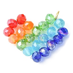 Glass Pendants, with Real 18K Gold Plated Stainless Steel Loops, Heart Charm, Colorful, 21x24x4mm, Hole: 2.5mm(PALLOY-TA00060)