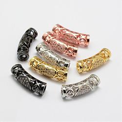 Brass Micro Pave Cubic Zirconia Tube Beads, Lead Free & Nickel Free, Mixed Color, 21.5x7x6.1mm, Hole: 3.5mm(ZIRC-F038-17-FF)