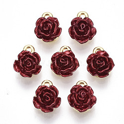 Rack Plating Alloy Charms, with ABS Plastic, Cadmium Free & Lead Free, Rose Flower with Letter K, Dark Red, Light Gold, 10.5~11.5x8.5x5mm, Hole: 1.4mm(PALLOY-S132-153-RS)