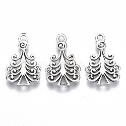Tibetan Style Alloy Pendants, Lead Free & Cadmium Free, Christmas Theme, Christmas Tree, Antique Silver, 23x14x1.5mm, Hole: 1.8mm, about 600pcs/500g(TIBE-N010-23AS-RS)
