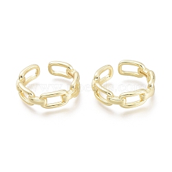 Brass Cuff Rings, Open Rings, Cable Chain Shape, Real 18K Gold Plated, Size 7, Inner Diameter: 17mm(RJEW-F103-04-G)