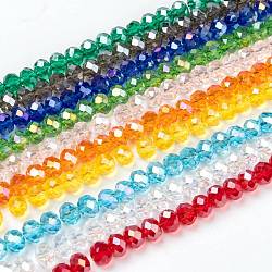 Electroplate Glass Beads Strands, AB Color Plated, Faceted, Rondelle, Mixed Color, 6x5mm, Hole: 1mm, about 92~94pcs/strand, 17~17.5 inch(42.5~43.75cm), 1strand/color(EGLA-X0007-01B-6mm)