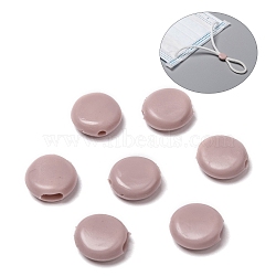 PVC Plastic Cord Lock for Mouth Cover, Anti Slip Cord Buckles, Rope Adjuster, Flat Round, Pink, 10x4mm, Hole: 1.6mm and 1.6x4mm(KY-K011-01)