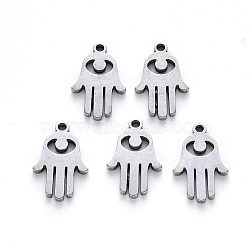 Religion 201 Stainless Steel Charms, Laser Cut, Hamsa Hand/Hand of Fatima/Hand of Miriam, Stainless Steel Color, 15.5x10x1mm, Hole: 1.2mm(STAS-N092-29)