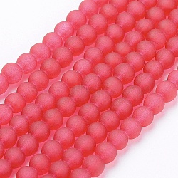 Transparent Glass Bead Strands, Frosted, Round, Crimson, 4mm, Hole: 1.1~1.6mm, about 200pcs/strand, 31.4 inch(X-GLAA-S031-4mm-40)