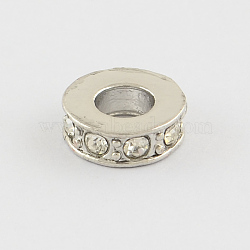 Alloy Rhinestone Beads, Large Hole Beads, Flat Round, Platinum, 10x3.5mm, Hole: 4.5mm(ALRI-R050-25)