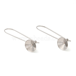 304 Stainless Steel Hoop Earring Findings, Kidney Ear Wire with Round Tray, Stainless Steel Color, 21 Gauge, 37x10.5mm, Pin: 0.7mm, Tray: 10mm(STAS-R123-12P)