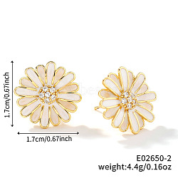 Cute Fashionable Sunflower Brass Clear Cubic Zirconia Stud Earrings for Women, Trendy and Versatile, Golden, 17x17mm(VH7419-2)