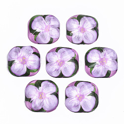 Translucent Acrylic Cabochons, Square with Flower Pattern, Plum, 24.5x24.5x8.5mm(KY-T022-16)