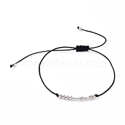 Unisex Adjustable Morse Code Bracelets, Valentines Friendship Bracelets, with Nylon Cord and Platinum Plated Brass Beads, Morse Code Hope, Black, 1.2~8.6cm(BJEW-JB05011-05)
