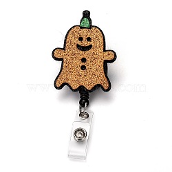 Halloween Ghost Glitter Powder Felt & ABS Plastic Badge Reel, Retractable Badge Holder, with Iron Alligator Clip, Platinum, Goldenrod, 10.8cm, Ghost: 70x45x27mm(AJEW-I053-21)