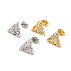 Rack Plating Brass Micro Pave Clear Cubic Zirconia Triangle Stud Earrings, Long-Lasting Plated, Lead Free & Cadmium Free, Mixed Color, 10x11mm, Pin: 0.7mm(EJEW-F301-22)