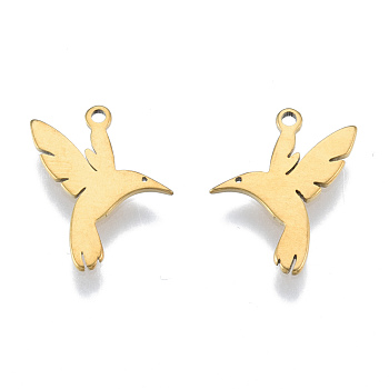 Ion Plating(IP) 201 Stainless Steel Pendants, Birds, Real 18K Gold Plated, 16x12x1mm, Hole: 1.2mm