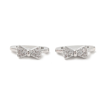 Brass Micro Pave Clear Cubic Zirconia Slide Charms, Bowknot, Platinum, 4x12x6mm, Hole: 1.6mm