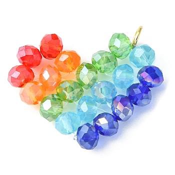 Glass Pendants, with Real 18K Gold Plated Stainless Steel Loops, Heart Charm, Colorful, 21x24x4mm, Hole: 2.5mm