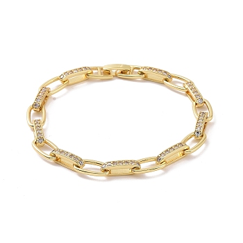 Clear Cubic Zirconia Oval Link Chain Bracelet, Brass Jewelry for Women, Real 18K Gold Plated, 7-3/4 inch(19.8cm)