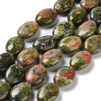 Natural Unakite Beads Strands, Flat Oval, 17.5~18x12.5~13x6mm, Hole: 1.2mm, about 22pcs/strand, 15.55''(39.5cm)