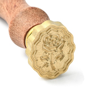 Wax Seal Stamp Set, Sealing Wax Stamp Solid Brass Head,  Wood Handle Retro Brass Stamp Kit Removable, for Envelopes Invitations, Gift Card, Rose Pattern, 83x22mm