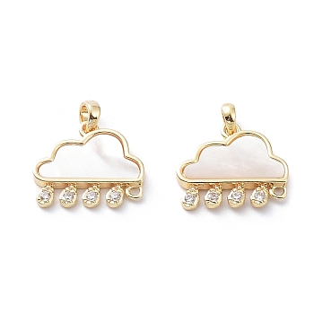 Rack Plating Brass Pendants, with Cubic Zirconia & Shell, Long-Lasting Plated, Cloud, Real 18K Gold Plated, 11x13x1.7mm, Hole: 1mm