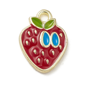 Alloy Enamel Charms, Light Gold, Strawberry Charms, Dark Red, 14x10.5x2mm, Hole: 1.6mm