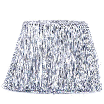 5M Polyester Tassel Fringe Trimming, Clothes Decoration, Costume Accessories, Silver, 195~200x1mm