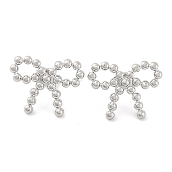 Non-Tarnish 304 Stainless Steel Stud Earrings for Women, Bowknot, Stainless Steel Color, 19x25mm