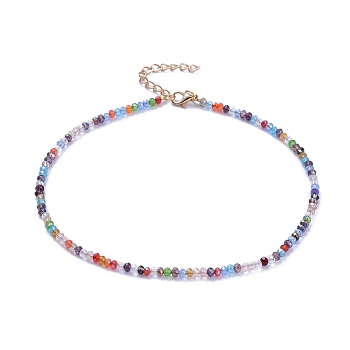 Glass Beaded Necklaces, with Zinc Alloy Lobster Claw Clasps and Iron Chain Extender, Colorful, 13.2 inch(33.5cm)