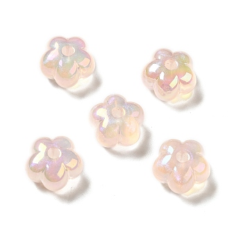 UV Plating Rainbow Iridescent Acrylic Beads, Flower, PeachPuff, 13.7x14x8.5mm, Hole: 2.6mm