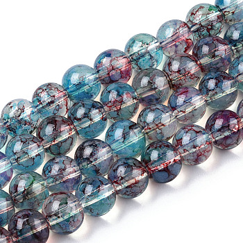 Baking Painted Glass Beads Strands, Imitation Opalite, Round, Light Sky Blue, 8mm, Hole: 1.3~1.6mm, about 100pcs/strand, 31.4 inch