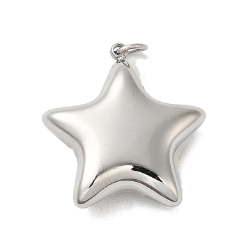 304 Stainless Steel Pendants, with Jump Ring, Star Charm, Stainless Steel Color, 19x17.5x5.3mm, Hole: 2.7mm