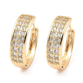 Brass Micro Pave Cubic Zirconia Hoop Earrings, Round, Light Gold, 19.5x5.5mm
