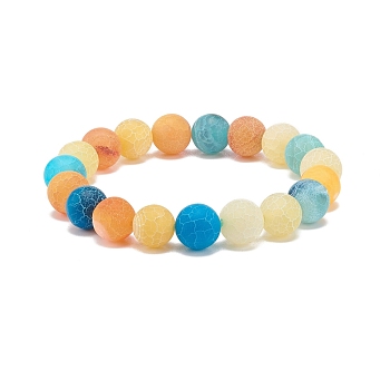 Natural Weathered Agate(Dyed) Round Beaded Stretch Bracelet, Gemstone Jewelry for Women, Blue, Inner Diameter: 2-1/8 inch(5.3cm), Beads: 10mm