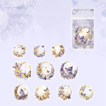 20Pcs 10 Styles Laser PET Waterproof Decorative Stickers, Self-adhesive Flower Moon Decals, for DIY Scrapbooking, Lilac, Packing: 177x103mm, 2pcs/style
