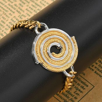 304 Stainless Steel Cuba Link Chains Bracelets for Women, Vortex, Golden & Stainless Steel Color, 6-7/8 inch(17.4cm)