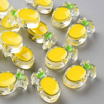Transparent Enamel Acrylic Beads, Pineapple, Yellow, 25x15x9mm, Hole: 3.5mm
