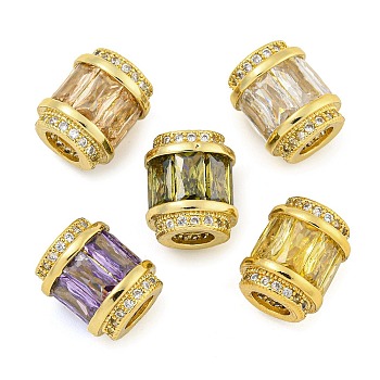 Rack Plating Brass Micro Pave Cubic Zirconia European Beads, Long-Lasting Plated, Lead Free & Cadmium Free, Column, Real 18K Gold Plated, Mixed Color, 11.5x10mm, Hole: 4.5mm