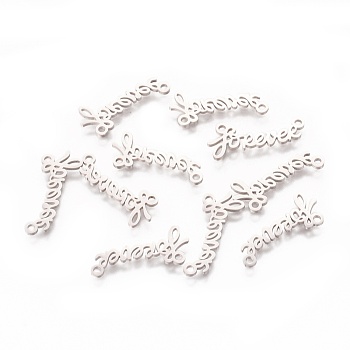 201 Stainless Steel Pendants, Word Forever, Stainless Steel Color, 9x21x1mm, Hole: 1mm