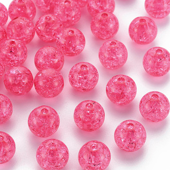 Transparent Crackle Acrylic Beads, Round, Fuchsia, 12x11mm, Hole: 2mm, about 566pcs/500g.