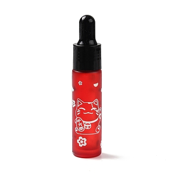 Rubber Dropper Bottles, Refillable Glass Bottle, for Essential Oils Aromatherapy, with Fortune Cat Pattern & Chinese Character, Red, 2x9.45cm, Hole: 9.5mm, Capacity: 10ml(0.34fl. oz)