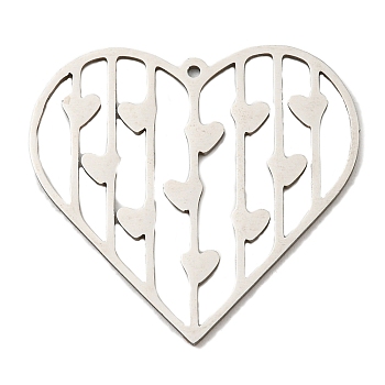 201 Stainless Steel Pendants, Laser Cut, Heart Charm, Stainless Steel Color, 30x32x1mm, Hole: 1.2mm