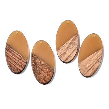 Resin & Walnut Wood Pendants, Two Tone, Oval, Sandy Brown, 44x21.5x3mm, Hole: 2mm