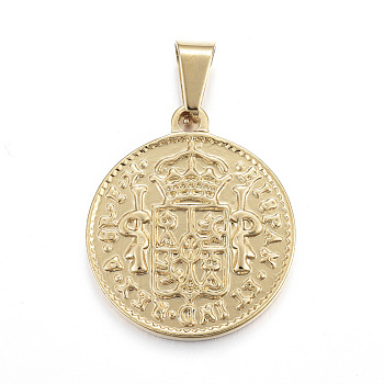 304 Stainless Steel Coin Pendants, Hispan Et Ind Rex Coin, Golden, 29x25x2.5mm, Hole: 5x7.5mm