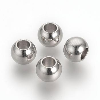 304 Stainless Steel European Beads, Large Hole Beads, Rondelle, Stainless Steel Color, 8x6mm, Hole: 4mm