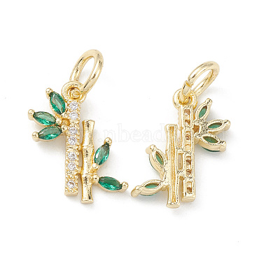 Real 14K Gold Plated Green Bamboo Brass+Cubic Zirconia Charms