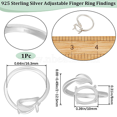 Componentes de anillo abierto de plata esterlina chapado en rodio con forma de hoja de Beebeecraft antideslustre 1 925(STER-BBC0006-28)-2